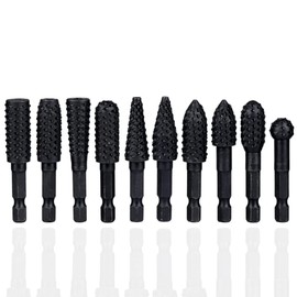 Eyech 10Pcs Rotary Burr Rasp Set - Wood Carving File Drill Bits 1/4'' Hex Shank Rasp Set Fit for DIY Woodworking Wood Plastic Carving Polishing Grinding Engraving