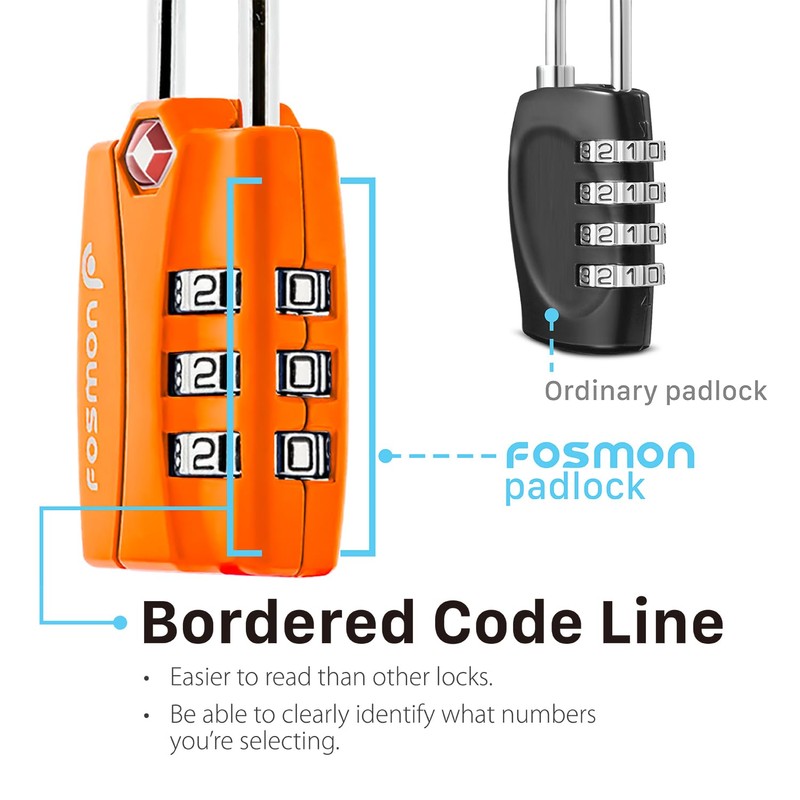 Fosmon TSA Approved Luggage Locks, 3 Digit Combination, 4 Pack