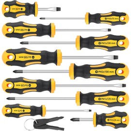 Timotech Juego de Destornilladores Magnéticos, Destornillador de Precisión, Herramientas para el Hogar, 5 Phillips y 5 Puntas Ranuradas, Juego de Destornilladores Profesionales (10 Piezas)
