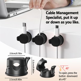 Nearockle 8 Pack Spring Cord Organizer Cable Clips with Clasp Lock, 2025 Rotatable Phone Charging Cord Holder Cable Management for Car, Nightstand, Office Desk Accessories-Black