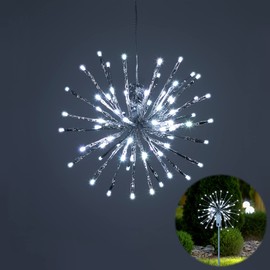 LIGHTSHARE 12" Starburst Light Lighted Ball 80 LED Firework Lights White Twinkle Hanging Ball Dual-use for Patio Walkway Pathway Decoration Indoor/Outdoor