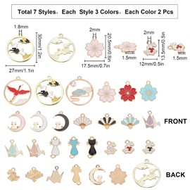 SUNNYCLUE Japanese Love 42 Pieces 21 Types, Japanese Charms, Cherry Blossoms, Cat Cranes, Charms, Flowers, Cat Parts, Flowers, Piercing, Fan, Rabbit, Moon, Necklace, Petals, Fan, Bracelet, Circular,