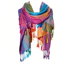 FANBODTA Bohemian Travel Scarf - Vintage Floral Print Oversized Beach Wrap (200x65cm) Lightweight Photography Shawl for Women, Reversible Jacquard Scarf Coastal Vacation Accessory