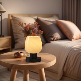 NENRENT Modern 3-Color Temperature Bedside Table Lamp for Bedroom, Small Bedroom Lamp with Flower Glass Lampshade for Nightstand Lighting, Living Room, Kids Room, Office, Bookshelf Home Decor Gift