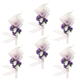 Ciandid Calla Lily Boutonnieres Set of 6, Groom Groomsman Best Man Boutonniere, Handmade Silk Flower for Wedding Ceremony Anniversary (Calla Lily-Purple, 6pcs)