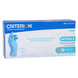 Henry Schein Criterion N100 Nitrile Exam Gloves, Blue, 3.54 Mil, Powder-Free, Textured Fingers, X-Large, 90/Box