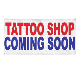 Vinyl Banner Multiple Sizes Tattoo Shop Coming Soon Red Blue Business Outdoor Weatherproof Industrial Yard Signs 8 Grommets 48x96Inches