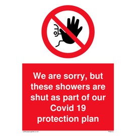 Pack of 5 - We are sorry, but these showers are shut as part of our Covid 19 Protection Plan Sign - 150 x 200mm