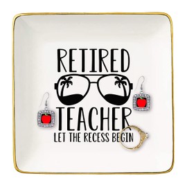 Ceramic Jewelry Holder Ring Dish Trinket Tray - Teacher Retirement Appreciation Gift - Let the Recess Begin