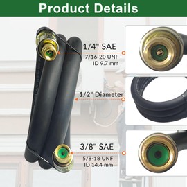 1/2" HVAC Vacuum Hose, 3/8" to 1/4" SAE Fittings High-Flow Refrigerant Hoses, 20 Microns Vacuum Pump Hose Faster HVAC Evacuation and Recovery, 6 Feet Vacuum Certified Refrigerant Hoses