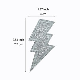 SaktopDeco 12 PCS Silvery Glitter Lightning Iron On Patches Embroidered Bolt Patch for Hats Bags Jackets Clothes