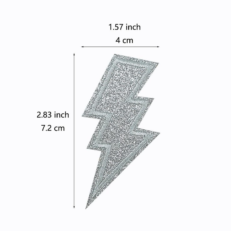 SaktopDeco 12 PCS Silvery Glitter Lightning Iron On Patches Embroidered