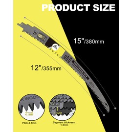 15-Inch Japanese Teeth Reciprocating Saw Blades 4PCS, DARTOTEK Curved Edge 6TPI Pruning Blades for Wood, Tree Trimming Cutting, Fits Most Reciprocating Saws