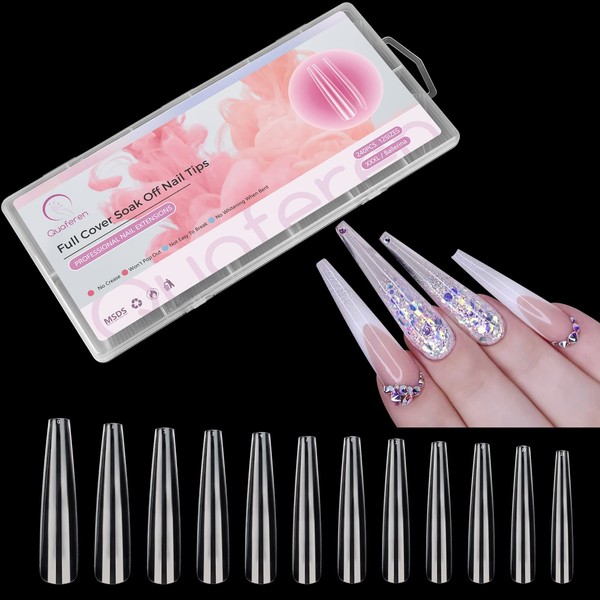 Clear Coffin Nail Tips Fake Nails, 240Pcs XXXL Extra Long Ballerina French Nail Tips for Acrylic Nails Professional, Full Cover Nail Extension False Nails for Manicure Salon Home DIY Nail Art 12 Sizes