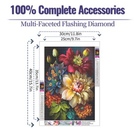 JATOK 5D Diamond Painting Kits for Adults, Flower Diamond Art Kits Full Round Drill Crystal Rhinestone Crafts, DIY Gem Art Picture for Gift Home Wall Decor 30x40cm/12x16in