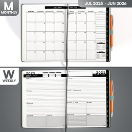 Ensight 2025-2026 HARDCOVER Leather Planner Weekly & Monthly - 6.5x8.5 Inches - Academic Planner Business Personal or Student - Pen Holder, Thick Paper, July 2025 - June 2026 (Grey)
