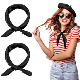 Larrel Pack of 2 Women's Silk Scarf, 60 x 60 cm, Hair Scarf, Women's for Tying Plain Vintage Scarf Made of Satin Imitation Silk, Soft, Lightweight Silk Scarf for Women and Girls, black