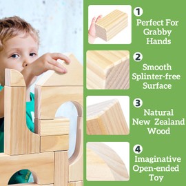 Large Wooden Building Blocks Set - Educational Preschool Learning Toys with Wooden Storage Box, Toddler Blocks Building and Stacking Toys for 3+ Year Old Boy and Girl Gifts