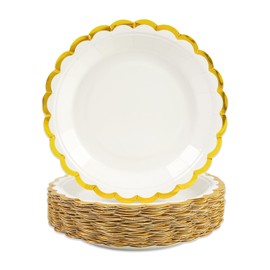 AHPYEUHK Party Supplies Tableware 50 Pcs Paper Plates 9 Inch Birthday Decorations Dinnerware Lace White Gold Dessert Plates for Birthday Wedding