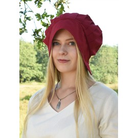 Battle-Merchant Medieval Cap with Pleats for Women – Women's Cap – Medieval Cap – Headpiece, red