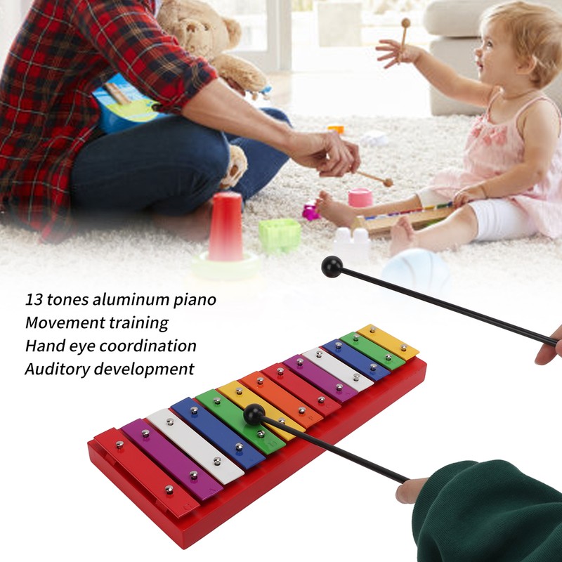 Colorful Xylophone Aluminum Birch 13 Tones Professional Glockenspiel for Creating