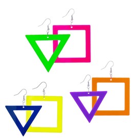 A-yeite 3 Pairs 80s 90s Neon Earrings Colorful Retro Geometric Charms Acrylic Dangle Drop Earrings Set 80s Outfit Glow Party Neon Accessories for Women