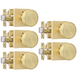 goldenwarm Interior Door Knobs Gold, Zinc-Alloy Brushed Gold Privacy Door Knobs Interior for Bedroom Bathroom, Heavy Duty Square Round Brass Doorknobs - 5 Pack