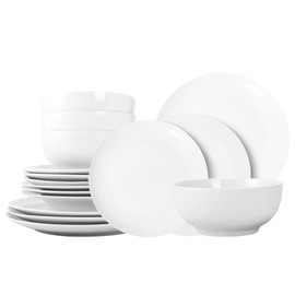QUANSHANGJU 16-Piece Dinnerware Set for 4, White Porcelain Plates and Bowls, Chip Resistant Dishwasher Safe for Family Dining and Daily Use
