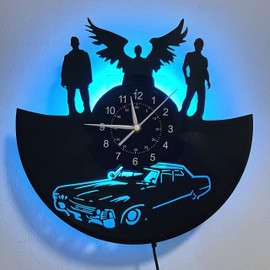 LED Wall Clock Vinyl Record Clock Upcycling Supernatural 3D Design Clock Wall Decoration Vintage Family Room Decoration Art Gift Diameter Black 30 cm