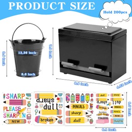 Tkifoda 2 Pcs Stainless Steel Pencil Dispenser Pen Holder Back to School Dull Pencil Bucket with 4 sheet Stickers Metal Bucket with Handle for Bulk Pencils Storage Teachers Classroom Supplies