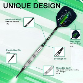 XWGKLN Soft tip Darts Set 19g - Professional Darts Plastic Tip with Brass Barrel Aluminum Shafts Soft Tips for Electronic Dartboard Professional Dart 3 Pcs