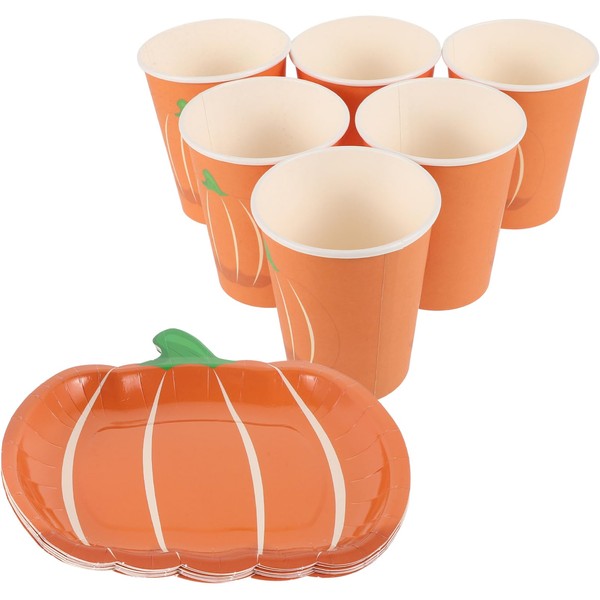 CLISPEED Halloween Plates and Cups, Disposable Pumpkin Dinnerware Sets Dinner