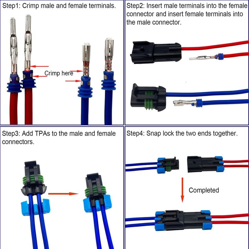Twippo 14-12 AWG 1/2/4 Pin Connector Weather Pack Connectors Kit