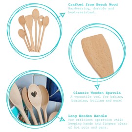 Argon Tableware Wooden Spatula - 30cm - Pack of 12 - Long Heat Resistant Non-Stick Utensils Kitchen Serving Paddle Mixing Turner for Cooking, Baking, Stirring