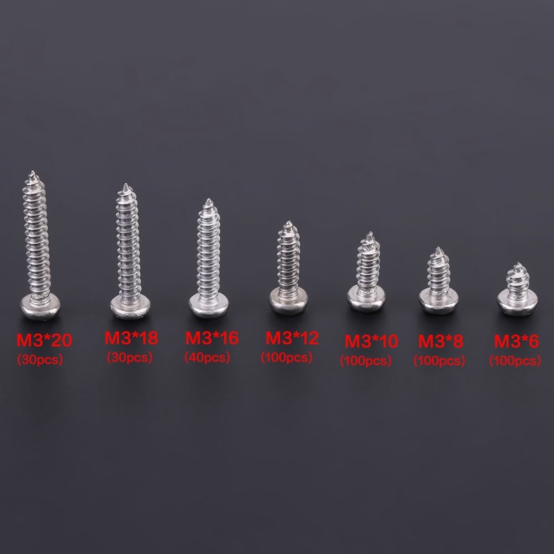 500PCS M3 Cross Drive Button Head Self Tapping Screws Assortment
