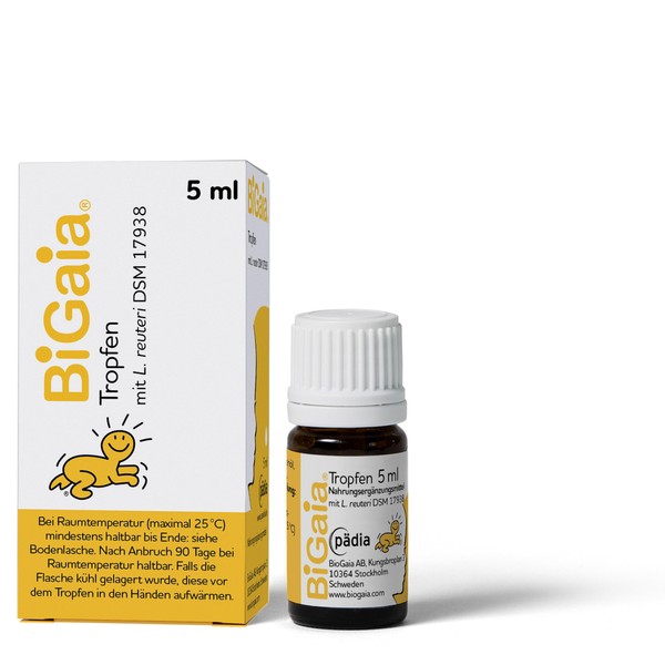 BiGaia® Tropfen 5 ml, mit dem natürlichen Milchsäurebakterium L. reuteri zur Unterstützung der Darmflora, sichere Anwendung für Säuglinge ab Geburt