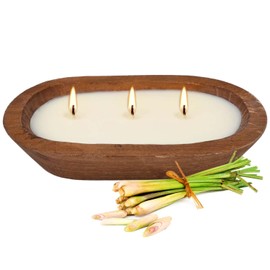 Citronella Scented 3-Wick Candle (8oz) Oval Wood Bowl Candle, Clean Burning & Smokeless, Decorative Soy Blend Candle for Home, Patio, Garden, Summer Gift.