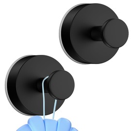 Suction Cup Hooks for Shower,12LB Heavy Duty No-Drill Stainless Steel Shower Hooks for Inside Shower,Suction Hooks for Shower Wall,Bathroom,Kitchen,Glass Door,Tile,Mirror (Matte Black, 2 Pack)
