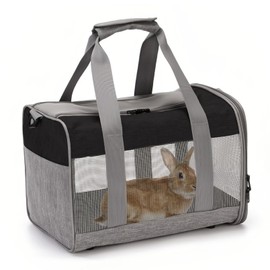 PINVNBY Bunny Carrier for Travel Camping Outdoor, Small Pet Carrier, Guinea Pig Carrier, Breathable Pet Portable Hand Bag for Hamster Bunny Guinea Pig（Black & Gray）
