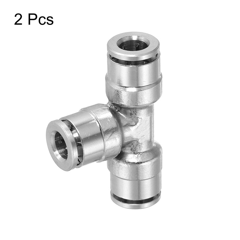 uxcell 6mm OD Tee Push to Connect Tube Fittings Nickle-Plated