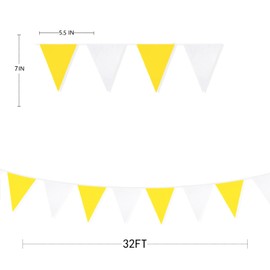 32Ft Yellow White Party Decorations Yellow Fabric Triangle Pennant Banner Flag Bunting Garland for Birthday Wedding Bridal Shower Baby Shower Bachelorette Lemon Bee Sunflower Theme Party Supplies