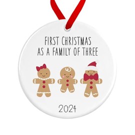 First Christmas as a Family of Three Bauble | Ceramic Gingerbread Family of 3 Christmas Ornament