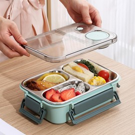 Stainless Steel Lunchbox - Leakproof Lunch Container with 3 Compartments Adult Lunch Box | Large Capacity Lunch Containers Portable Salad Box for Camping Kids School Adults Students