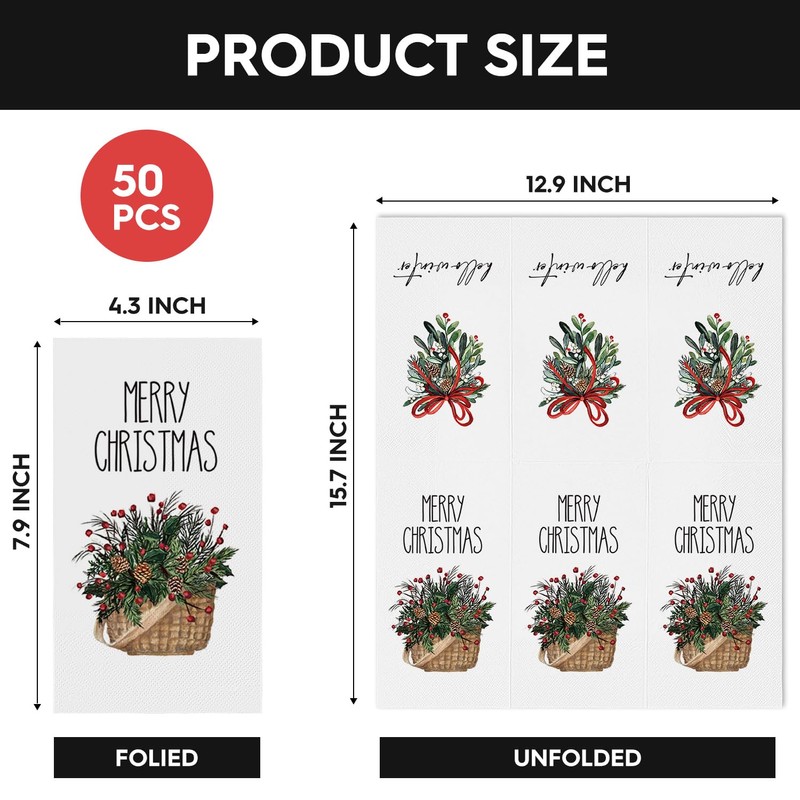 Horaldaily 100 Christmas Disposable Paper Decorative Guest Napkins, Holly Berry