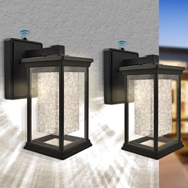 Luxrite Dusk to Dawn LED Outdoor Wall Lantern, Seeded Bubble Glass, 3CCT 3000K 4000K 5000K, IP54 Waterproof, 12W, 1200LM, Black Aluminum, ETL, Exterior Wall Light for Porch, Front Door, Patio (2 Pack)
