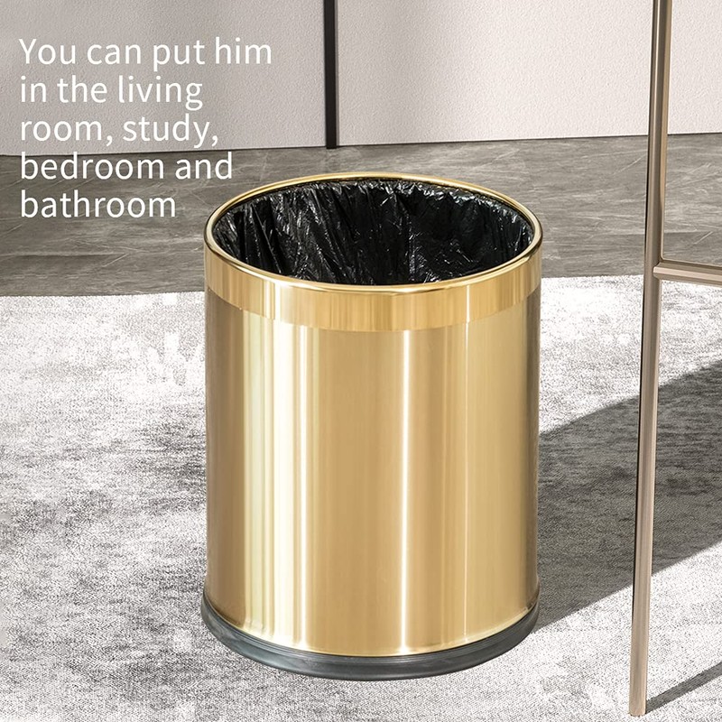 LEASYLIFE 2.6Gallon/10L Brass Bathroom Trash Can，Brushed Gold Bathroom Waste Basket，Golden