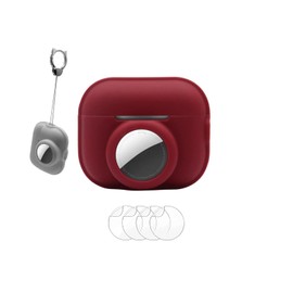 2 in 1 Case Compatible for Airtag for AirPod Pro (2nd Generation),Silicone Cover Skin for GPS Tracker Headphone with Keychain，with 4 Pack Screen Protector Wine Red