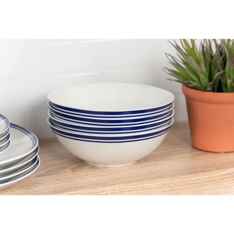 10 Strawberry Street Café Stripe 16 Piece Coupe Dinnerware Set,