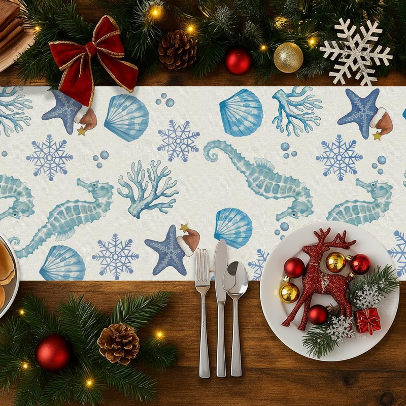 Christmas Table Runner Coastal Beachy Seahorse Starfish Table Runners Seasonal
