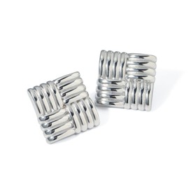 Coadipress Geometric Square Gold Stud Earrings for Women Chunky Gold Earrings Statement Vintage Textured Dome Metal Earring Birthday Gifts Fashion Jewelry ﻿ (Silver)